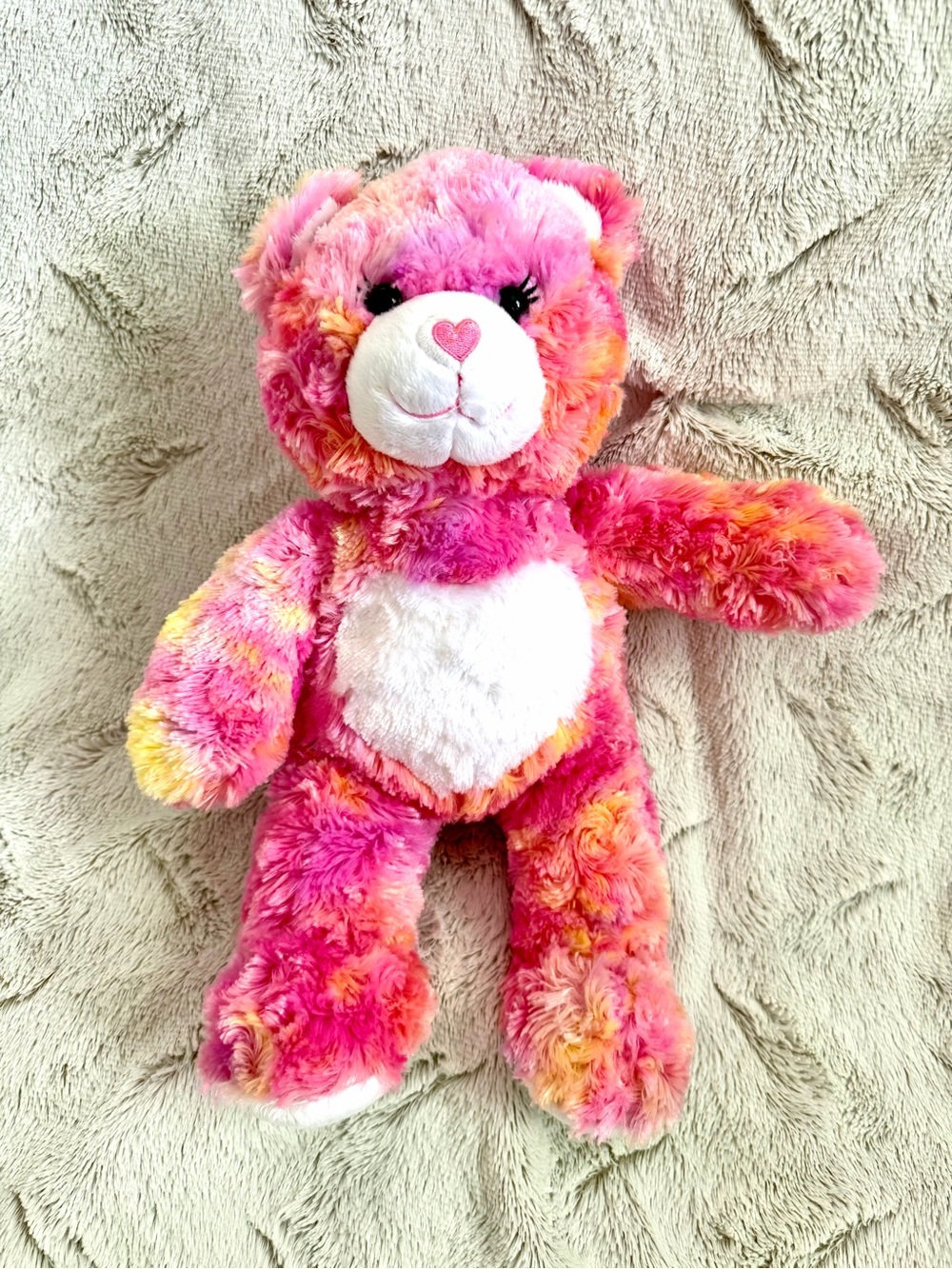 Build A Bear Endless Hugs Teddy 16" Pink Orange Tie Dye Plush Heart Nose Retired